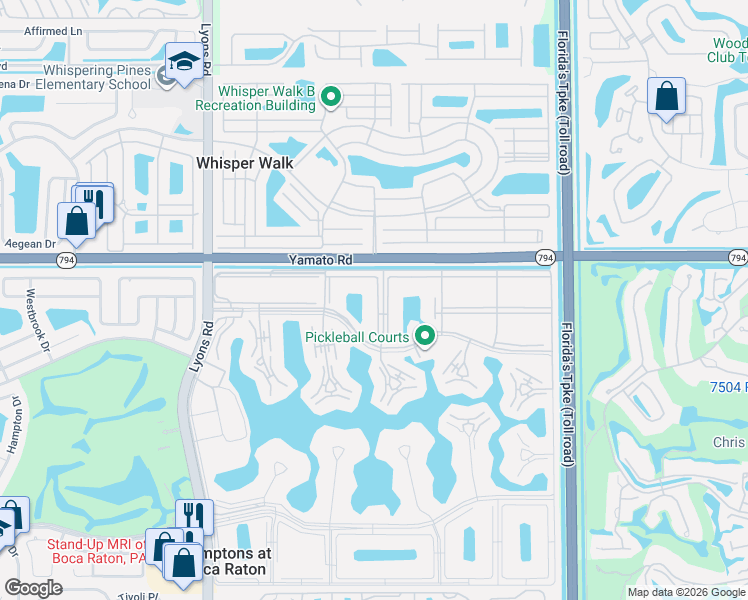 map of restaurants, bars, coffee shops, grocery stores, and more near 97 Preston Way in Boca Raton