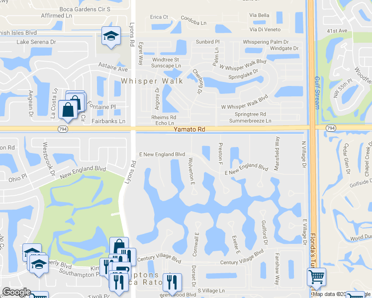 map of restaurants, bars, coffee shops, grocery stores, and more near 83 Suffolk B in Boca Raton