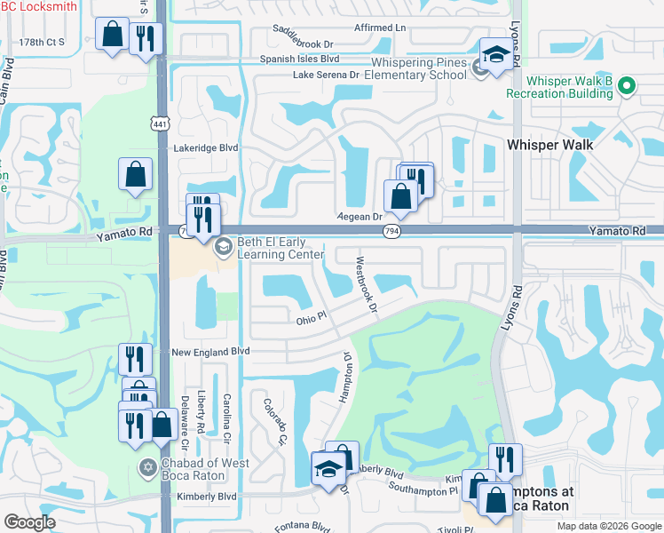 map of restaurants, bars, coffee shops, grocery stores, and more near 9750 Richmond Circle in Boca Raton