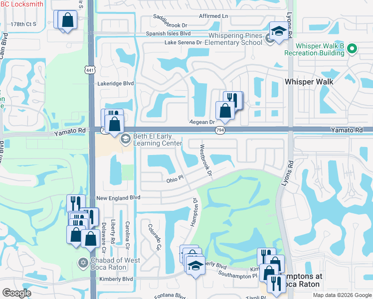 map of restaurants, bars, coffee shops, grocery stores, and more near 9750 Richmond Circle in Boca Raton