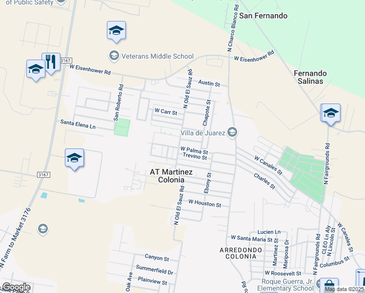 map of restaurants, bars, coffee shops, grocery stores, and more near 1786 West Palma Street in Rio Grande City