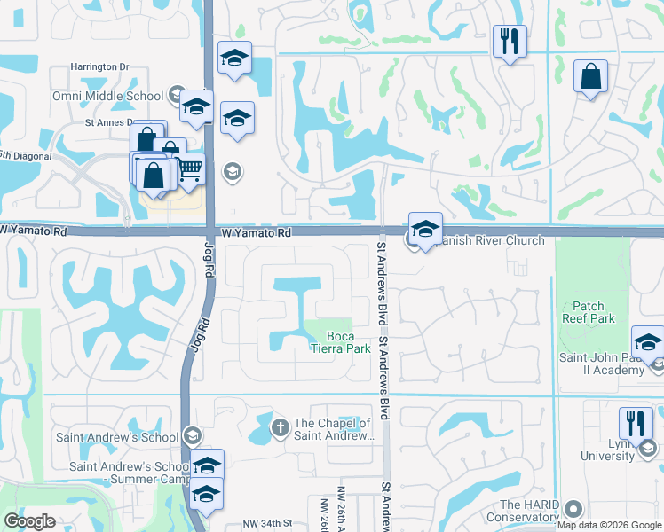 map of restaurants, bars, coffee shops, grocery stores, and more near 1420 Northwest 48th Street in Boca Raton