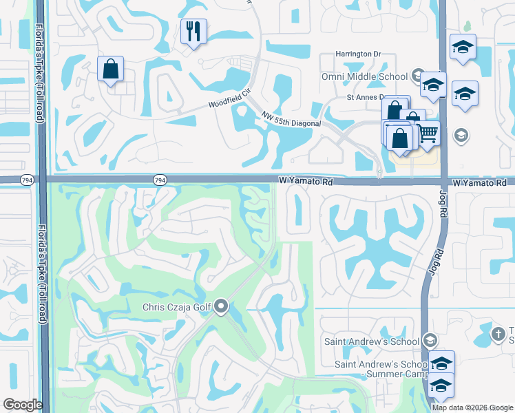 map of restaurants, bars, coffee shops, grocery stores, and more near 19297 Sabal Lake Drive in Boca Raton