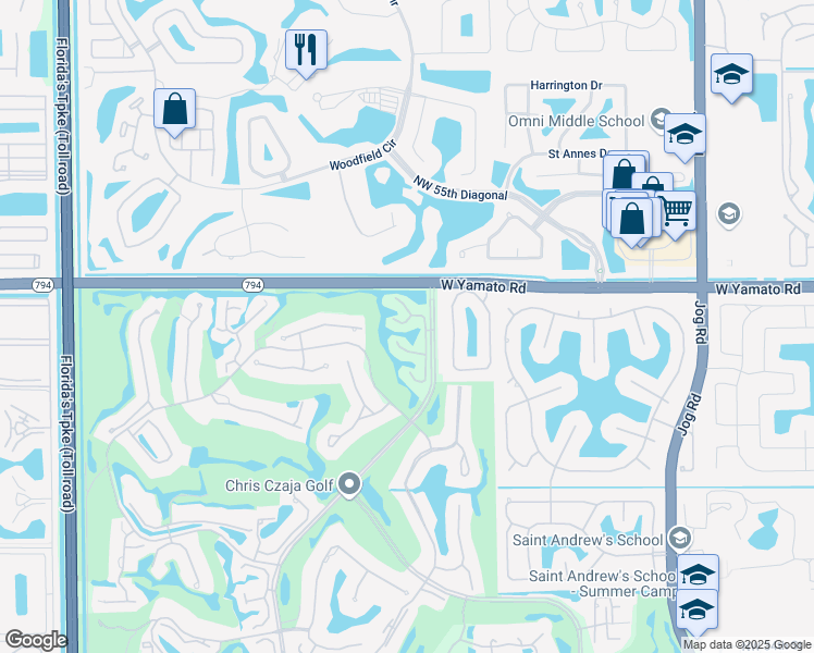 map of restaurants, bars, coffee shops, grocery stores, and more near 19315 Sabal Lake Drive in Boca Raton