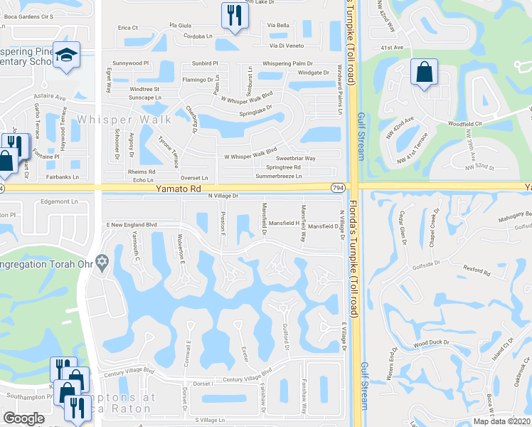 map of restaurants, bars, coffee shops, grocery stores, and more near 279 Mansfield G in Boca Raton