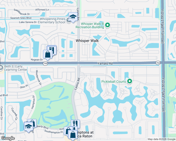 map of restaurants, bars, coffee shops, grocery stores, and more near 13 Suffolk A in Boca Raton