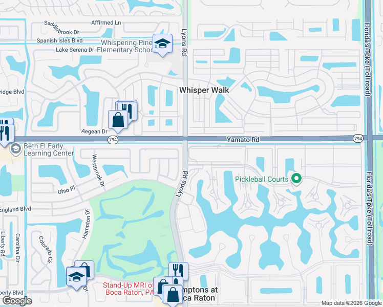 map of restaurants, bars, coffee shops, grocery stores, and more near 13 Suffolk A in Boca Raton