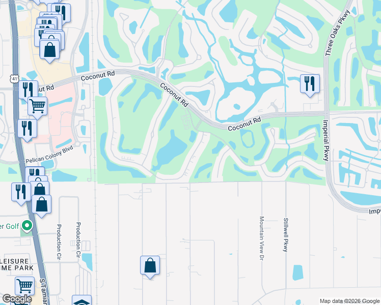 map of restaurants, bars, coffee shops, grocery stores, and more near 9053 Spring Run Boulevard in Bonita Springs