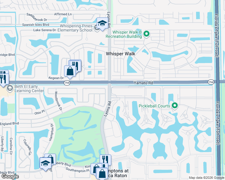 map of restaurants, bars, coffee shops, grocery stores, and more near 15 Suffolk A in Boca Raton