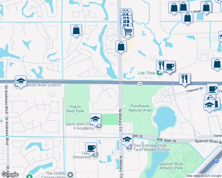 map of restaurants, bars, coffee shops, grocery stores, and more near 4942 Northwest 23 Court in Boca Raton