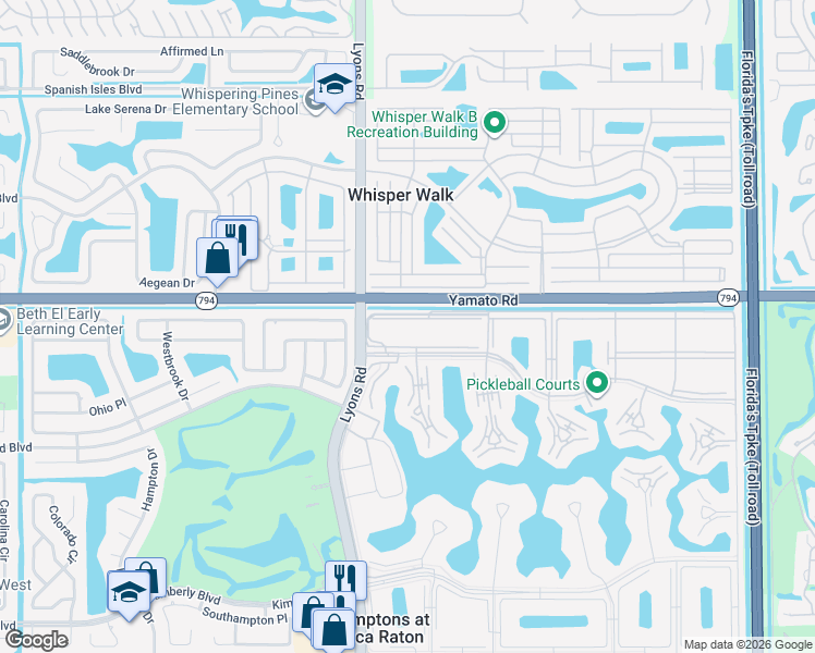 map of restaurants, bars, coffee shops, grocery stores, and more near 15 Suffolk A in Boca Raton