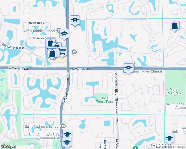 map of restaurants, bars, coffee shops, grocery stores, and more near 2659 Northwest 49th Street in Boca Raton