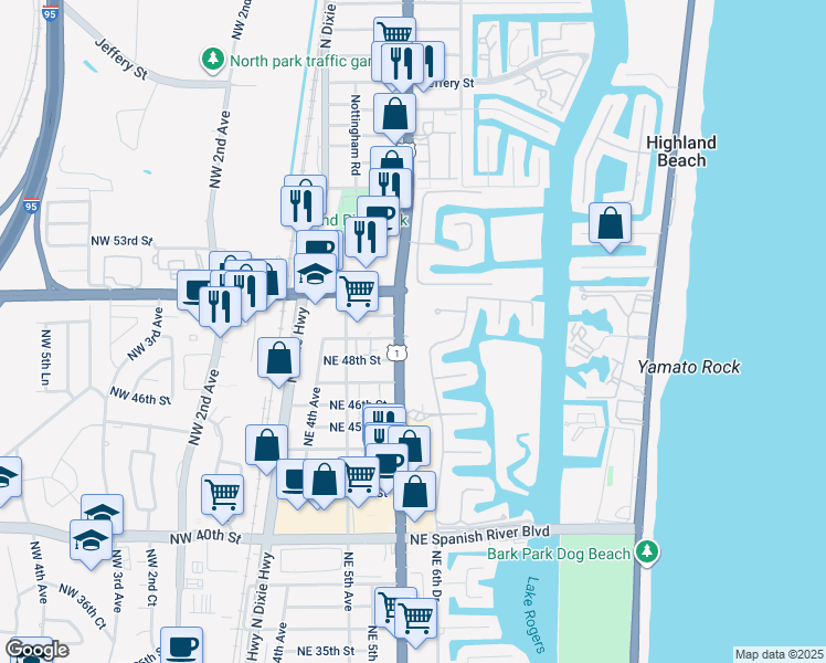 map of restaurants, bars, coffee shops, grocery stores, and more near 4800 North Federal Highway in Boca Raton