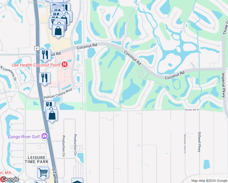map of restaurants, bars, coffee shops, grocery stores, and more near 23580 Sandy Creek Terrace in Bonita Springs