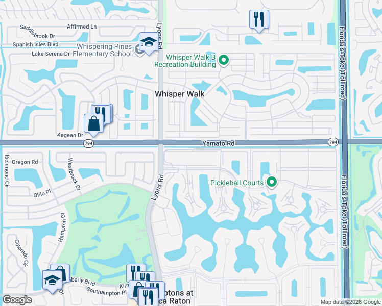 map of restaurants, bars, coffee shops, grocery stores, and more near 8857 Echo Lane in Boca Raton