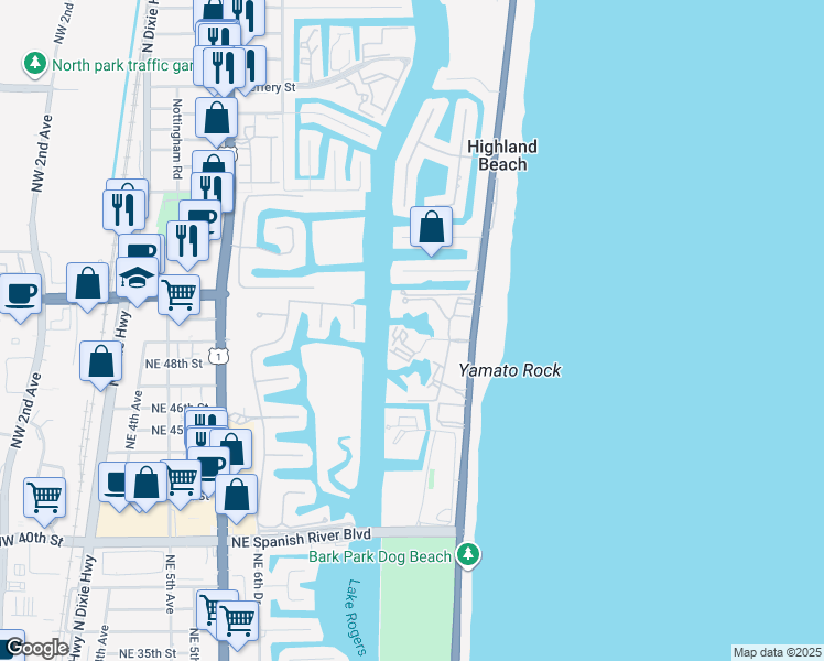 map of restaurants, bars, coffee shops, grocery stores, and more near 1008 Grand Court in Highland Beach
