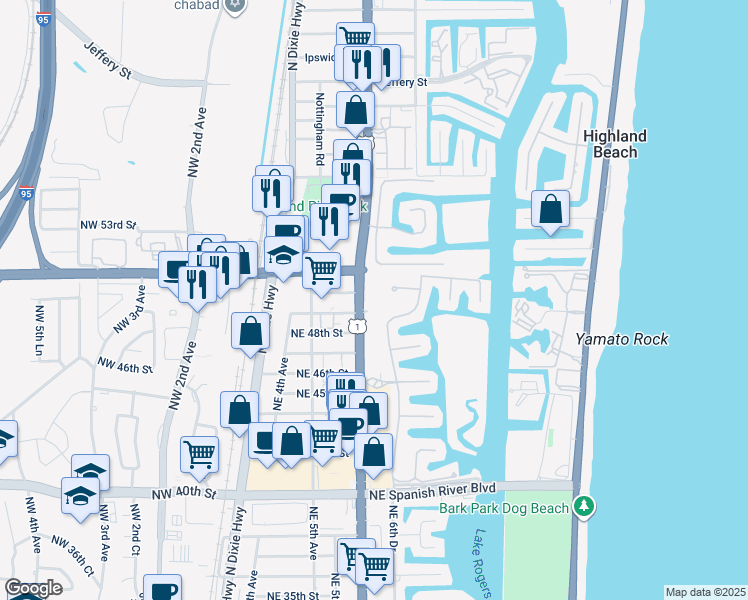 map of restaurants, bars, coffee shops, grocery stores, and more near 4800 North Federal Highway in Boca Raton