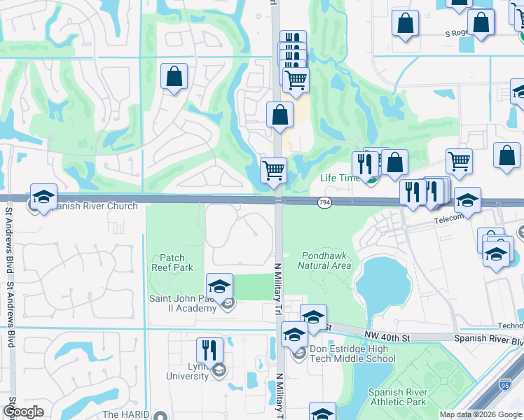 map of restaurants, bars, coffee shops, grocery stores, and more near 2358 Northwest 49th Lane in Boca Raton
