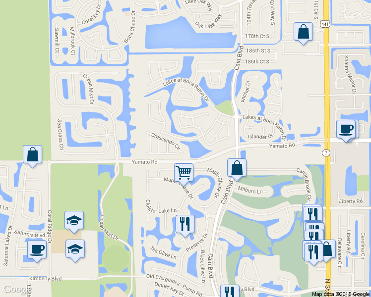 map of restaurants, bars, coffee shops, grocery stores, and more near 10795 Barque Court in Boca Raton