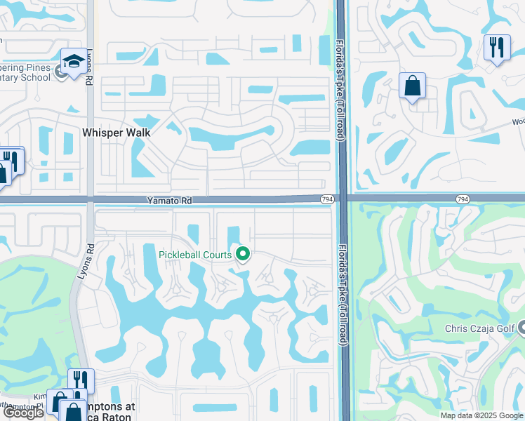 map of restaurants, bars, coffee shops, grocery stores, and more near 19555 East Village Drive in Boca Raton