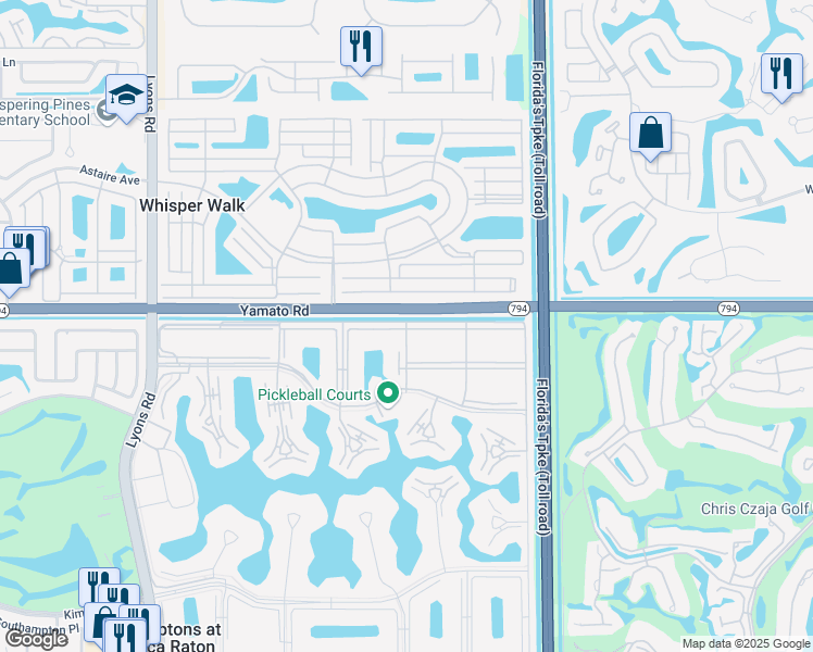 map of restaurants, bars, coffee shops, grocery stores, and more near 19555 East Village Drive in Boca Raton