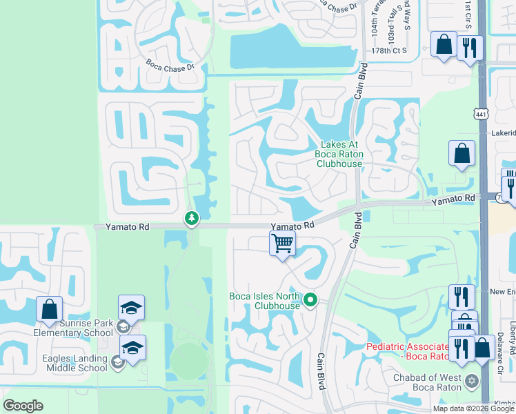 map of restaurants, bars, coffee shops, grocery stores, and more near 18951 Concerto Drive in Boca Raton