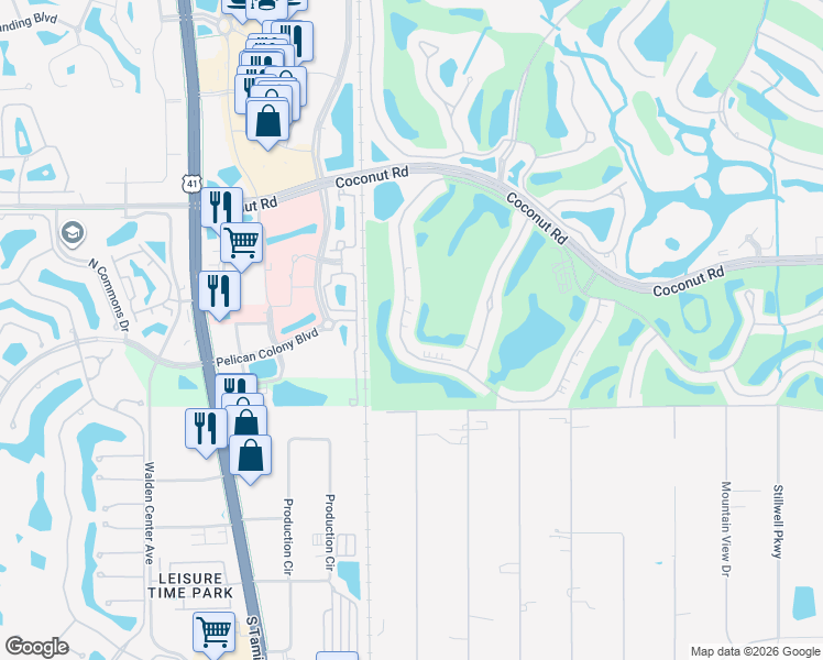 map of restaurants, bars, coffee shops, grocery stores, and more near 9240 Spring Run Boulevard in Bonita Springs