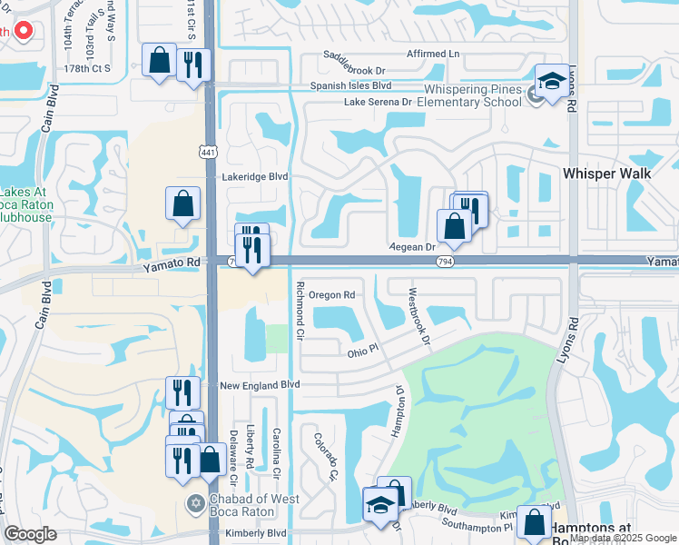 map of restaurants, bars, coffee shops, grocery stores, and more near 9706 Richmond Circle in Boca Raton
