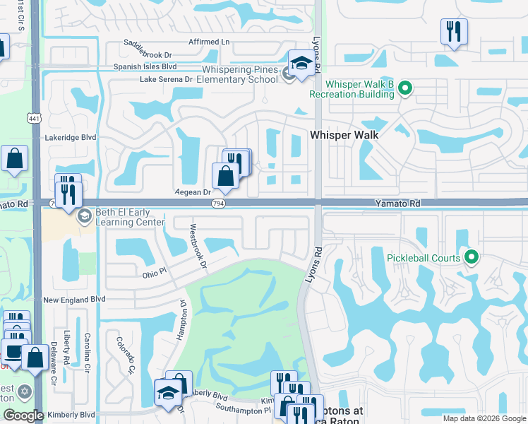 map of restaurants, bars, coffee shops, grocery stores, and more near 9231 Edgemont Lane in Boca Raton