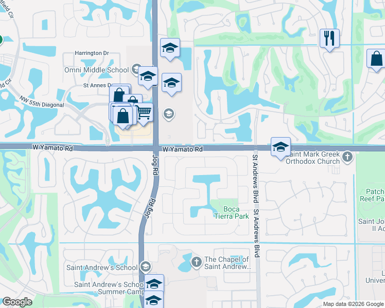 map of restaurants, bars, coffee shops, grocery stores, and more near 2689 Northwest 49th Street in Boca Raton