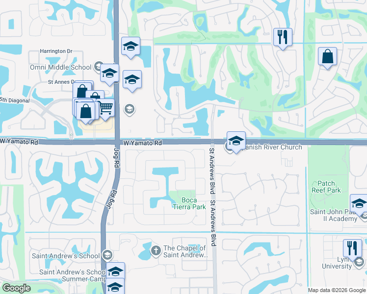 map of restaurants, bars, coffee shops, grocery stores, and more near 2617 Northwest 49th Street in Boca Raton