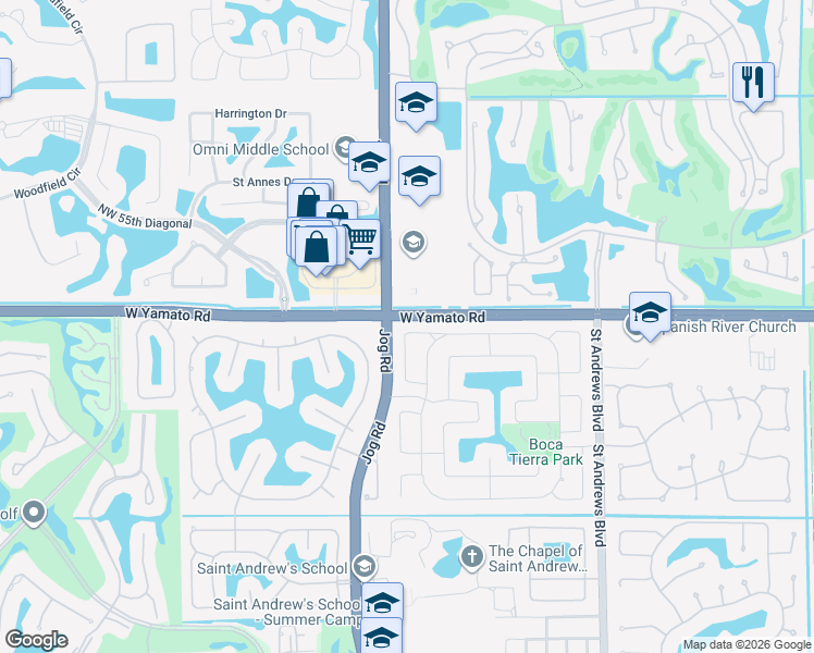map of restaurants, bars, coffee shops, grocery stores, and more near 2831 Northwest 49th Street in Boca Raton
