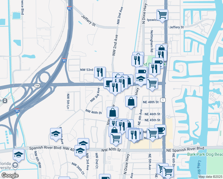 map of restaurants, bars, coffee shops, grocery stores, and more near in Boca Raton