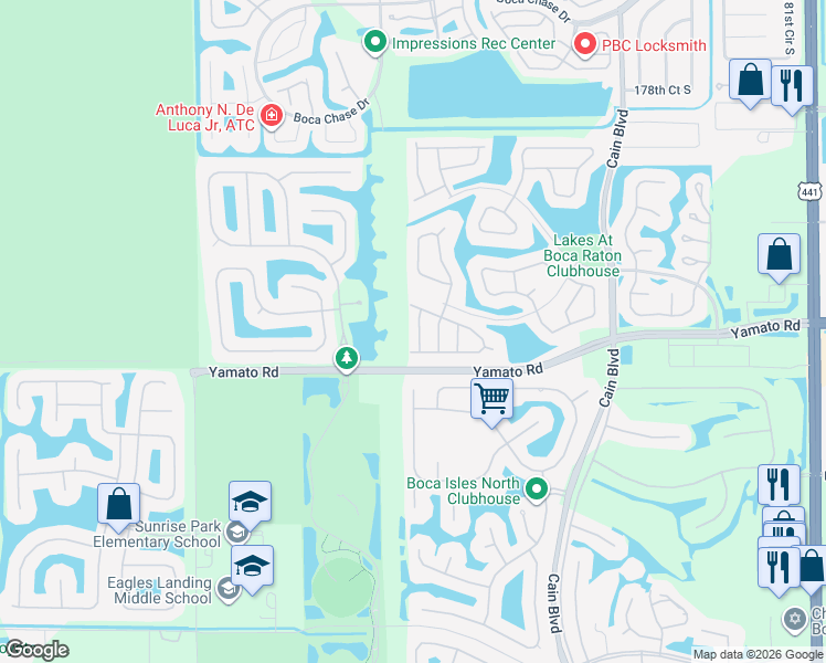 map of restaurants, bars, coffee shops, grocery stores, and more near 18959 Adagio Drive in Boca Raton
