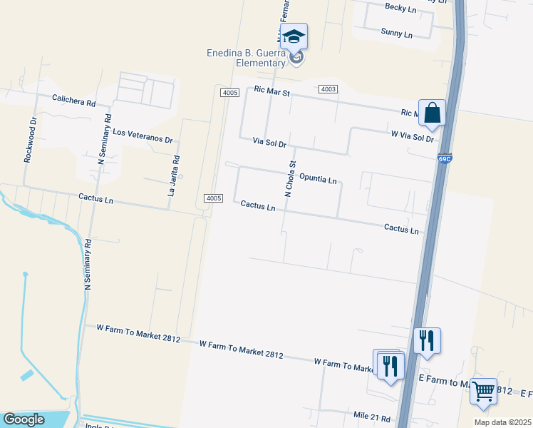 map of restaurants, bars, coffee shops, grocery stores, and more near 912 Cactus Lane in Edinburg