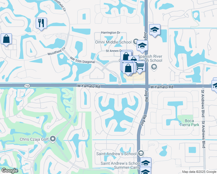map of restaurants, bars, coffee shops, grocery stores, and more near Yamato Road in Palm Beach County