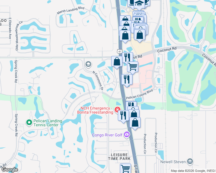 map of restaurants, bars, coffee shops, grocery stores, and more near 23680 Walden Center Drive in Bonita Springs