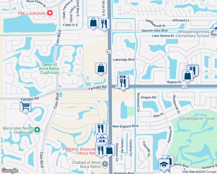 map of restaurants, bars, coffee shops, grocery stores, and more near 9800 Yamato Road in Boca Raton