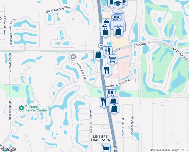 map of restaurants, bars, coffee shops, grocery stores, and more near 23710 Walden Center Drive in Bonita Springs