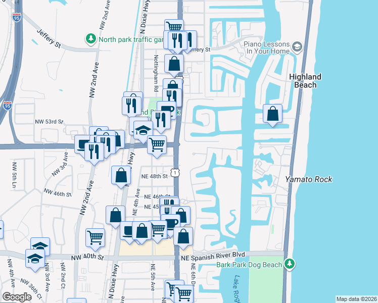 map of restaurants, bars, coffee shops, grocery stores, and more near 4800 North Federal Highway in Boca Raton