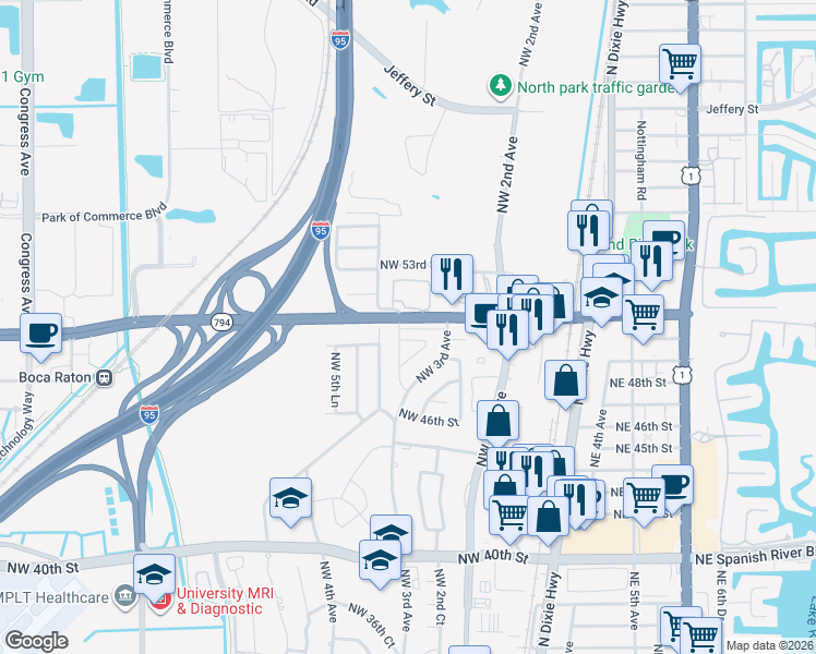 map of restaurants, bars, coffee shops, grocery stores, and more near 5067 Northwest 4th Avenue in Boca Raton