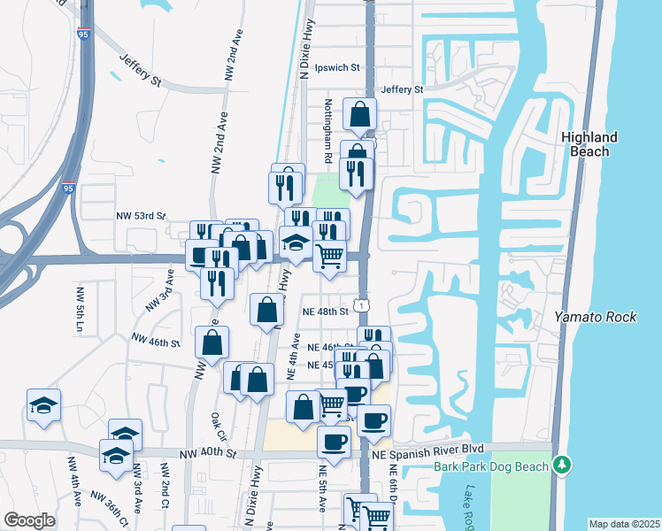 map of restaurants, bars, coffee shops, grocery stores, and more near 5099 North Federal Highway in Boca Raton