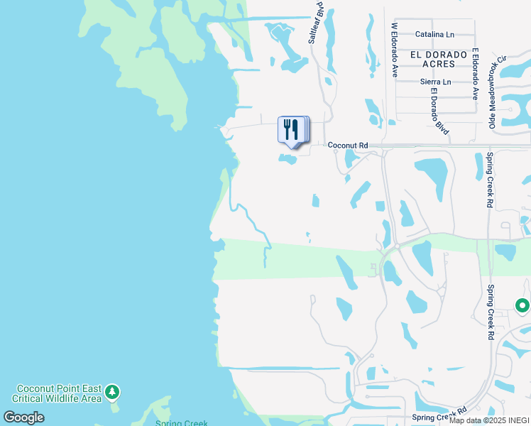 map of restaurants, bars, coffee shops, grocery stores, and more near 5450 Coconut Road in Bonita Springs
