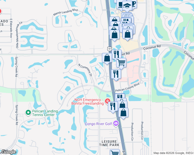 map of restaurants, bars, coffee shops, grocery stores, and more near 23680 Walden Center Drive in Bonita Springs