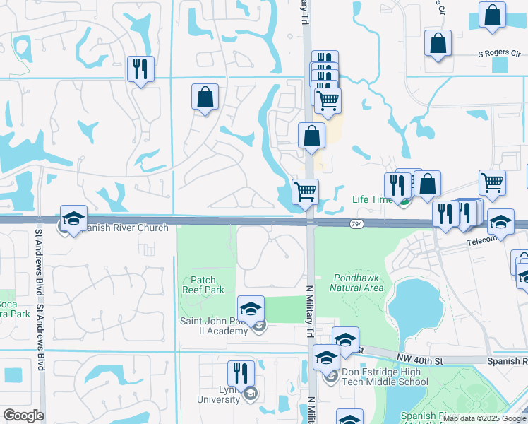 map of restaurants, bars, coffee shops, grocery stores, and more near 5050 Northwest 24th Circle in Boca Raton