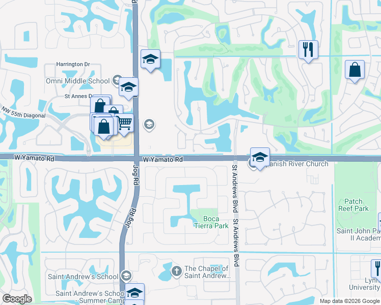 map of restaurants, bars, coffee shops, grocery stores, and more near 2659 Northwest 49th Street in Boca Raton