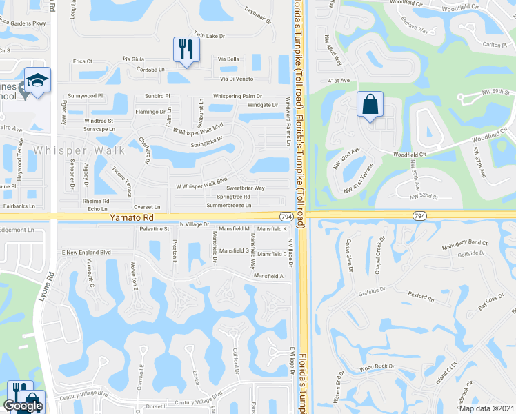 map of restaurants, bars, coffee shops, grocery stores, and more near 120 Summerbreeze Lane in Boca Raton
