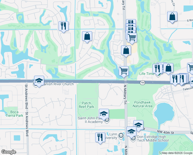 map of restaurants, bars, coffee shops, grocery stores, and more near 5060 Northwest 24th Circle in Boca Raton