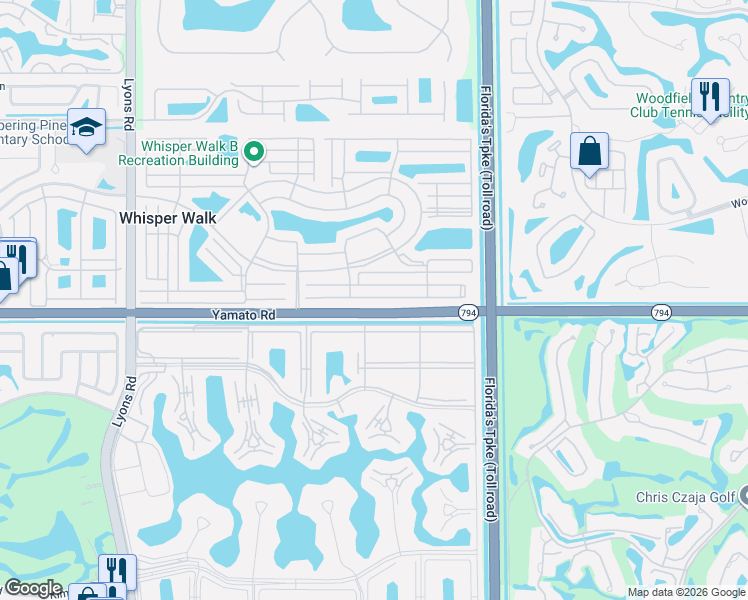 map of restaurants, bars, coffee shops, grocery stores, and more near 19555 East Village Drive in Boca Raton