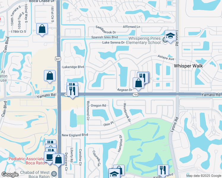 map of restaurants, bars, coffee shops, grocery stores, and more near 9591 Yamato Road in Boca Raton